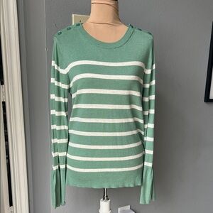 LOFT Green and White Striped Sweater